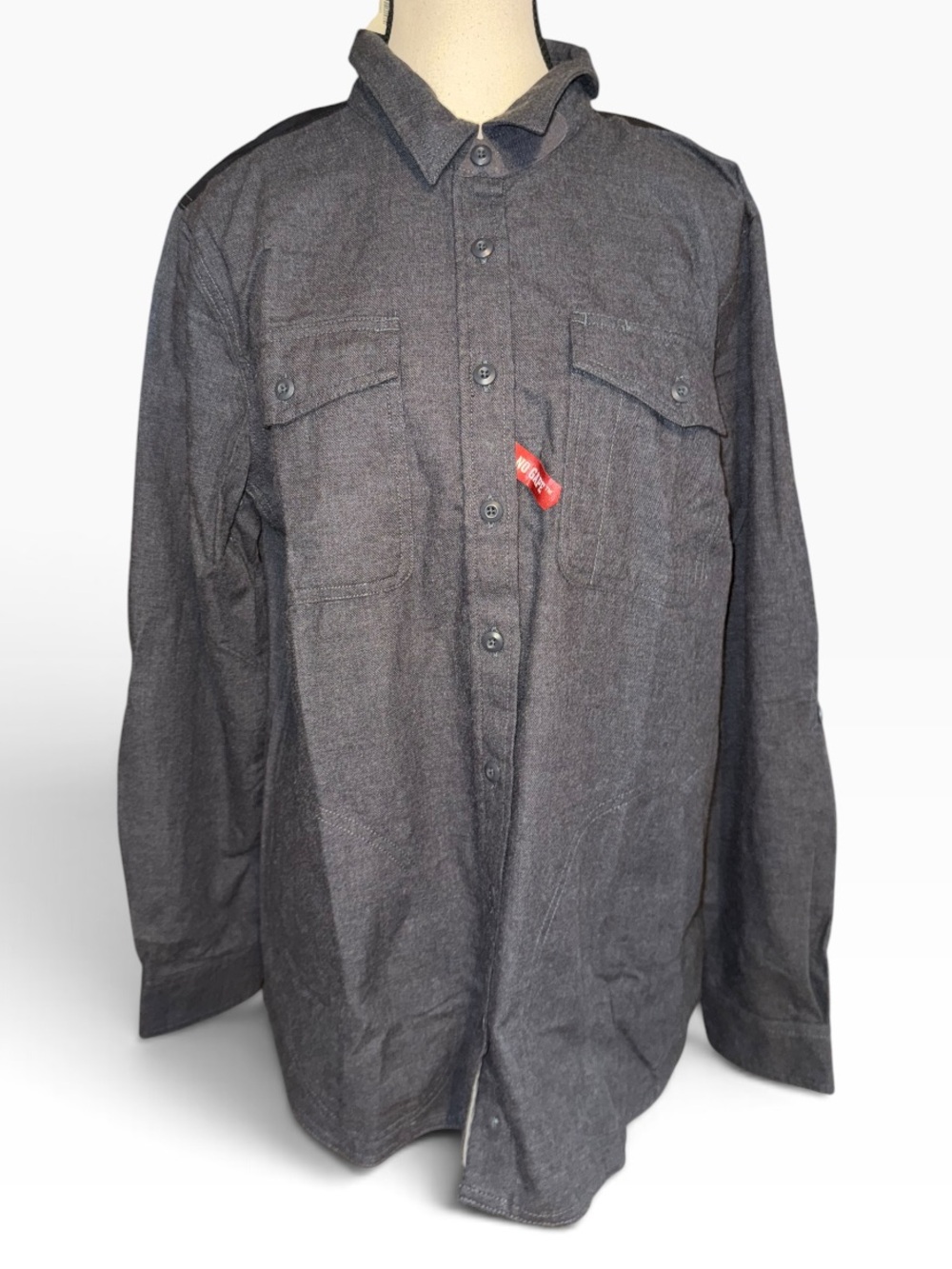 Duluth Trading Company Women's Workwear Button Down Shirt grey, tailored NWT